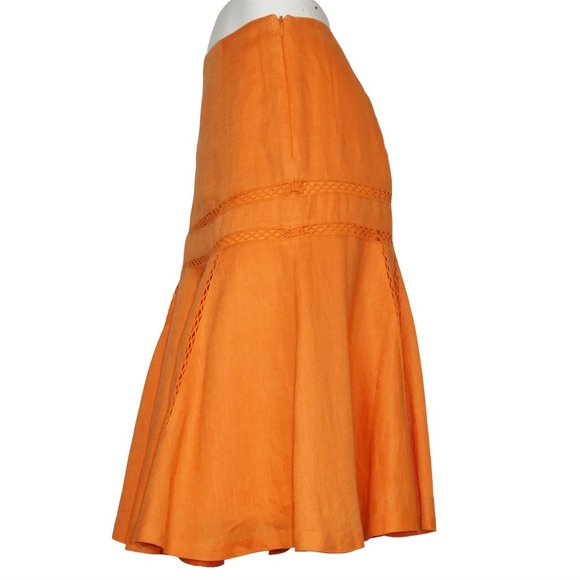 LAUREN Ralph Lauren Fit and Flare Orange Linen Skirt Size 4 - Picture 3 of 9